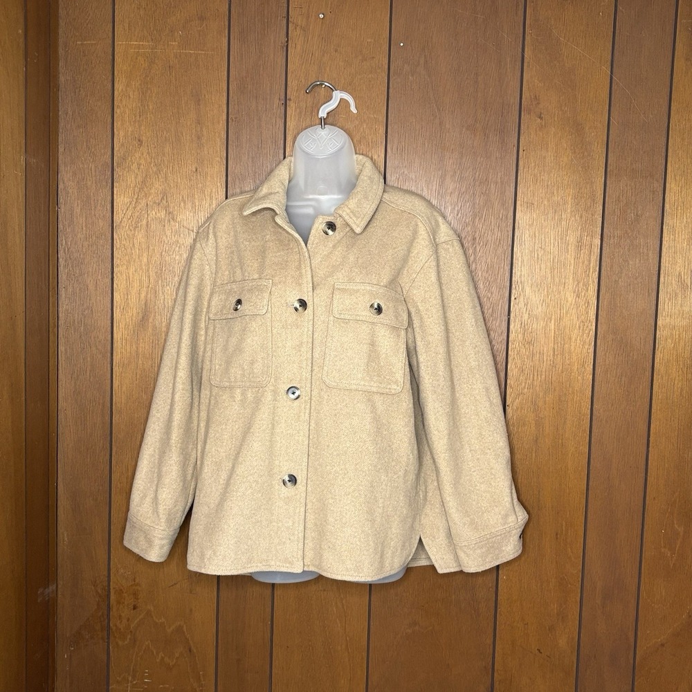 Old Navy Chore Jacket Women M Camel Button Barn‎ Utility Wool Blend Minimalist
